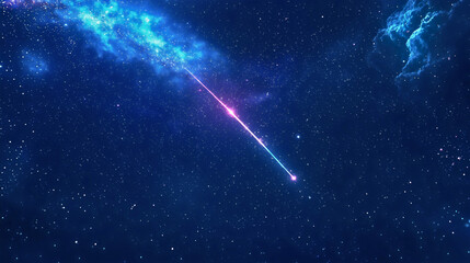 A shooting star, a very rare cosmic phenomenon, a falling star. A shooting star in a beautiful dark starry sky, leaving a glowing trail as it gracefully descends.