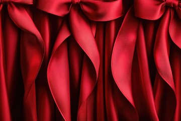 A close-up shot of a vibrant red curtain with decorative bows, suitable for use in stage or theatrical settings