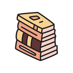 Doodle pile of books icon. Hand drawn book, journal or notebook symbol. PNG isolated on transparent background and vector illustration