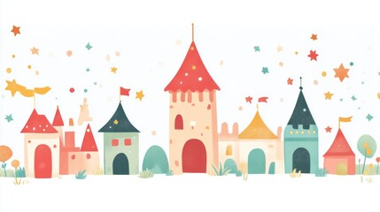 Charming Cartoon Castle Illustration: A Whimsical Fantasy World