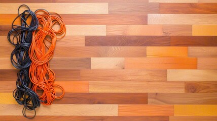 Colorful Cords on Wooden Surface