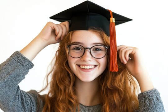 A woman wearing glasses and a graduation cap, possibly celebrating a milestone - Powered by Adobe