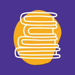 Doodle pile of books icon handdrawn with thin line and colored with colorful blobs. Hardcover literature symbol isolated on white background. Vector illustration