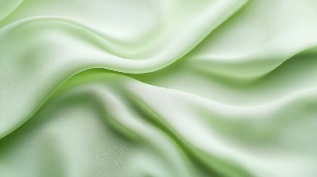 A close-up of smooth, flowing light green fabric, showcasing its texture and sheen.