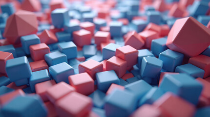 Fototapeta premium Explore a vibrant hyper-realistic geometric landscape of cubes and shapes