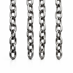 Fototapeta premium Four Metal Chains Hanging Isolated on White Background