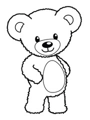 classic cute cuddly fuzzy teddy bear standing line drawing for coloring activity book vector image isolated ion transparent background
