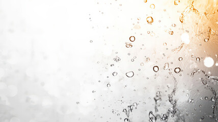 Blurred desaturated transparent water surface texture with splashes and bubbles, showcasing white-gray waves in sunlight for a trendy abstract nature background.