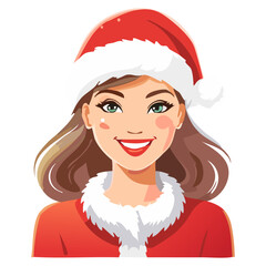 Vector illustration of a pretty girl dressed in Santa's clothes. Christmas celebration.