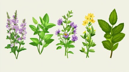 Naklejka premium Vibrant Floral Illustration: A Bouquet of Purple, Yellow, and Green Flowers