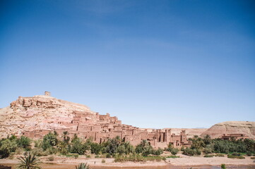 landscape with blue sky and a village in Marocco