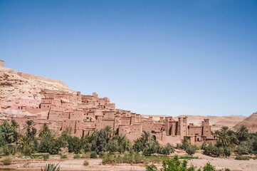 landscape with blue sky and a village in Marocco