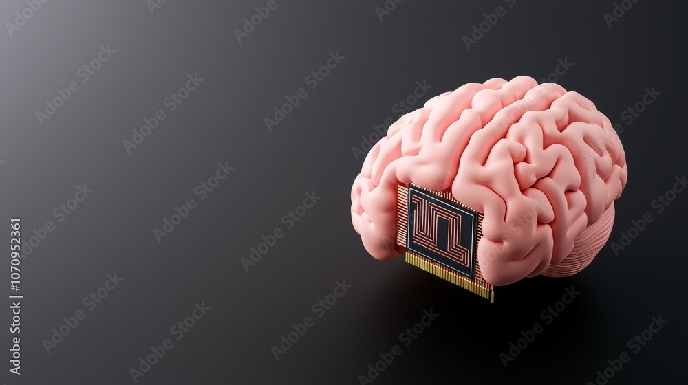 Poster ai chips embedded in a human brain represent the future of brain-computer interfaces and ai integrat
