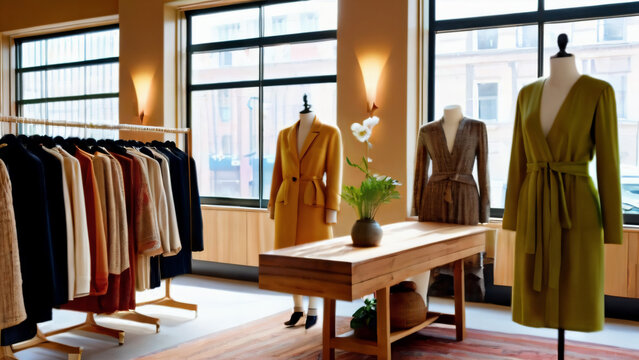 Heller freundlicher einkaufsladen /klamottenladen . Boutique modern . KI Generated
