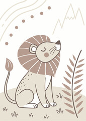 Lion in design: an inspiring illustration for a child's room in Scandinavian style.
