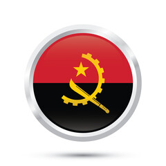 Angola flag vector illustration isolated on white background. Round chrome frame, Angola glossy flag for independence Day 11th November, banner, poster, flyer, brochure, social media and offline print