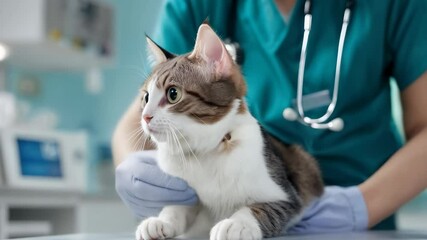 Veterinary check-up for a curious cat at a clinic.