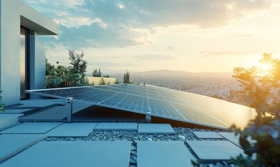 Advanced solar panel setup on a modern roof,