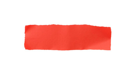 Red long rectangle paper with torn edges on isolated PNG background.