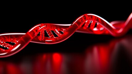 A red dna strand on a black background