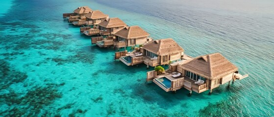 A tropical beach with clear beautiful waters and palm trees, a Maldives island landscape