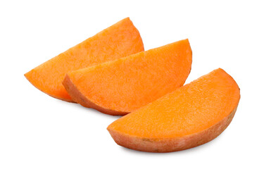 Pieces of raw sweet potato isolated on white