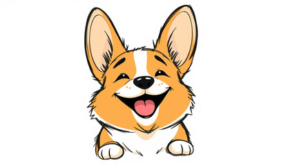 Obraz premium Cartoon illustration of a cheerful welsh corgi pembroke dog, sticking out its tongue, closing its eyes, and expressing pure joy and happiness.