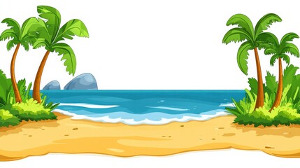 Tropical Beach Paradise with Palms, Golden Sand, Blue Sea and Clear Sky Scenery