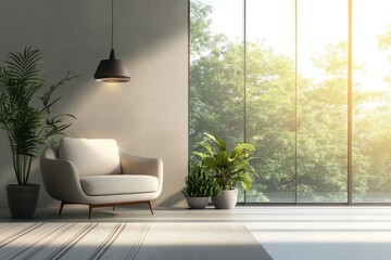Contemporary Living Space with Furniture by Window in Well-lit Room