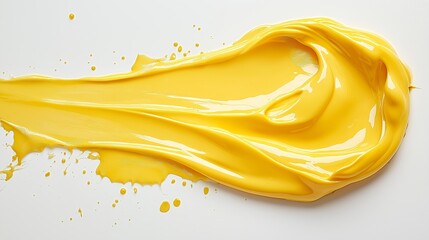 Fototapeta premium mustard Yellow oil paint on white paper. Abstract background.