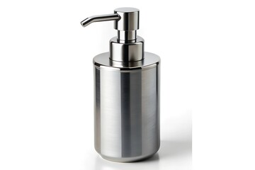 Obraz premium Stylish stainless steel soap dispenser with matte and shiny finishes highlighting reflective details