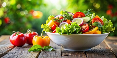 Fresh and Colorful Salad in a Bowl with Copy Space for Text, Perfect for Healthy Eating Promotions and Recipe Blogs