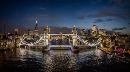 Fenomenal architecture with silhouette of the city London, night panorama, sunset © DVS - Drone Visuals