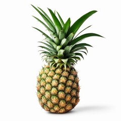 Fototapeta premium Ripe pineapple with fresh green leaves on empty white background 