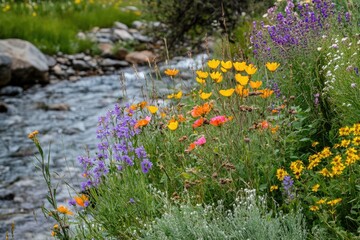 Obraz premium Colorful Wildflowers Blooming Along a Creek