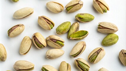 Pistachio nuts isolated on white background. top view
