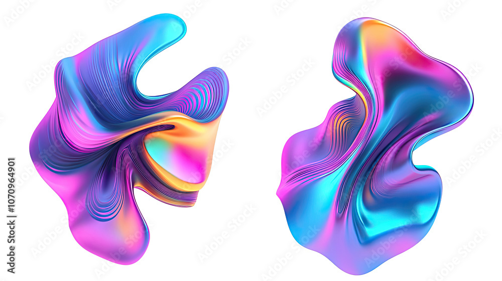 Poster multicolored abstract iridescent shapes flowing in vibrant patterns generative ai