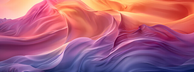 Fototapeta premium A vibrant abstract landscape of flowing fabric-like textures in hues of pink, orange, and purple, evoking a sense of tranquility and warmth.