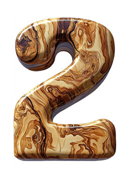 recommend clip art: Polished wood number 2 isolated on white, detailed wood grain, realistic texture