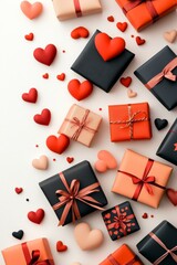   Varias cajas de regalo decoradas con corazones y lazos, perfectas para celebrar el amor en el Día de San Valentín.

