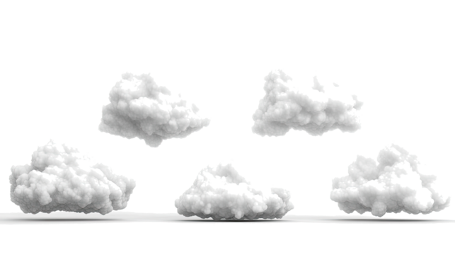 Collection of Fluffy White Clouds Isolated on a Transparent Background Generative AI