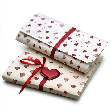   Papel de regalo decorado con corazones rojos y lazo, ideal para presentar obsequios rom&aacute;nticos en San Valent&iacute;n.

