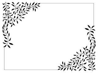 Spring background, frame of floral tree branch, leaf, plants. Elegant, aesthetic, stylish elements for Decoration. Hand drawing doodles of vintage botanical elements. Space for text