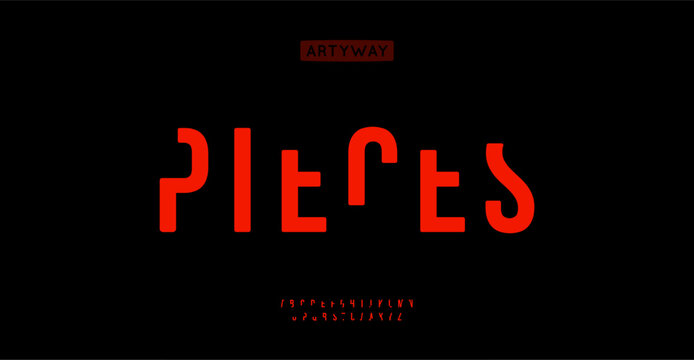 Minimalistic pure alphabet, clear blocky letters, urban geometric cutout font for modular branding identity, stencil logo, creative innovative headline. Vector typeset.