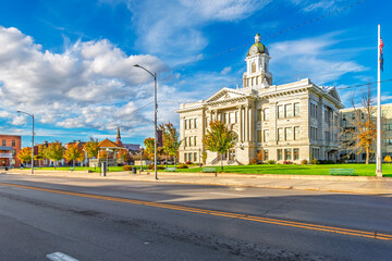 View of the historic Missoula County Courthouse built in 1908 and now on the National Register of Historic Places in downtown Missoula, Montana.