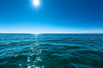 Obraz premium Calm Ocean and Sunny Sky, Sea, Blue, Water, Sunlight, Sunshine