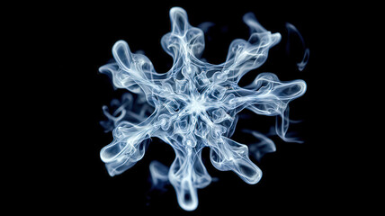 Delicate smoke tendrils converging to form an intricate, translucent snowflake, with slightly blurred edges, creating a dreamy, floating effect