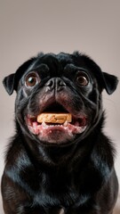 Obraz premium Black Pug with Mouth Open, Playful Expression, Looking at Camera