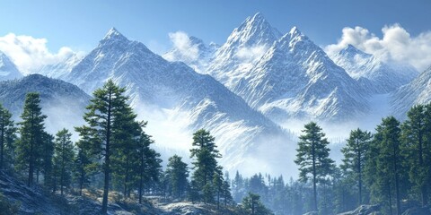 Majestic Mountain Range in Winter