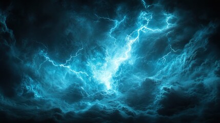 Obraz premium A dramatic blue lightning strike illuminates a dark, stormy sky.